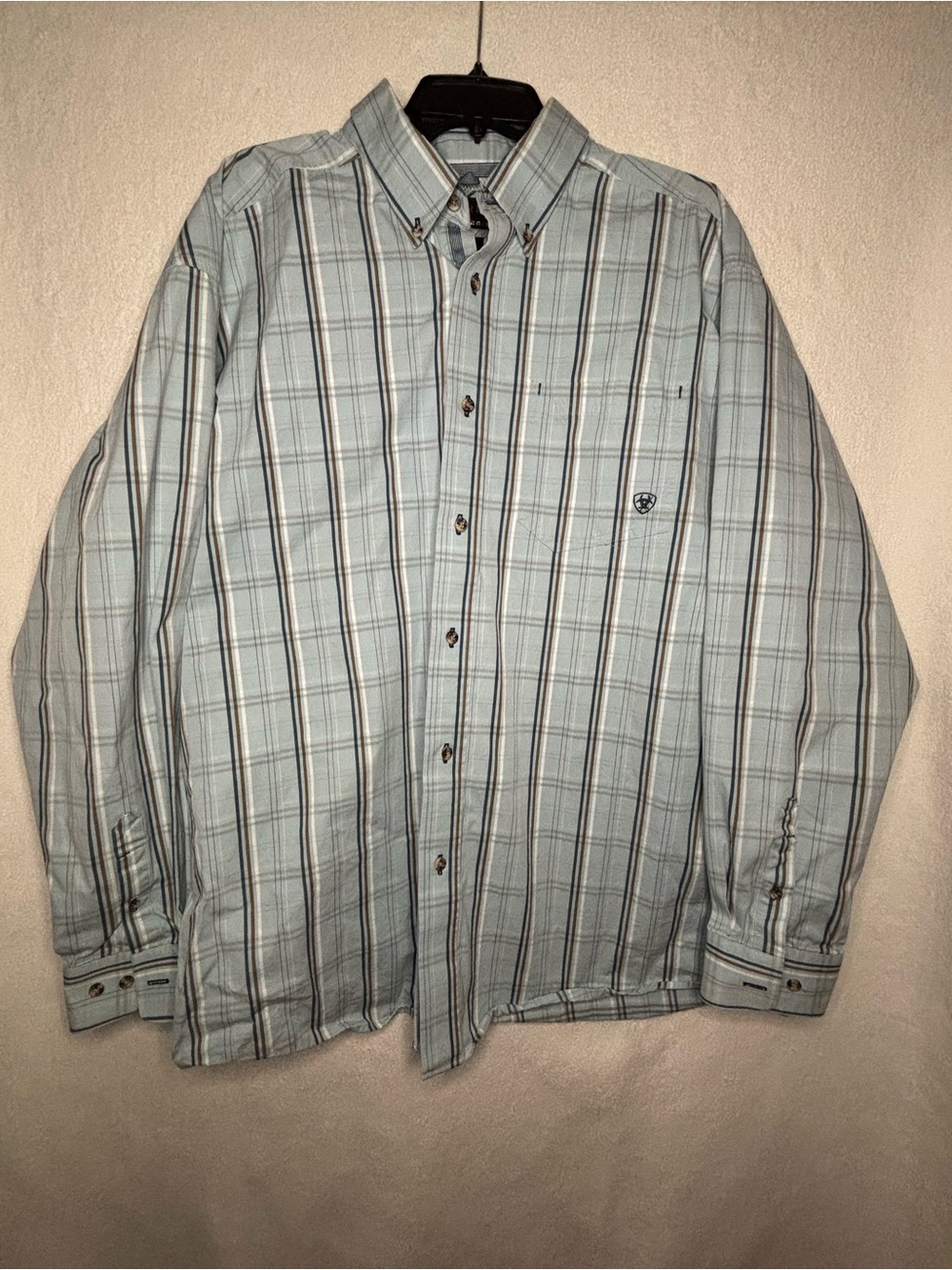 Ariat Pro Series Mens XL Striped Button-Down Shirt Blue/White Long Sleeve Pocket